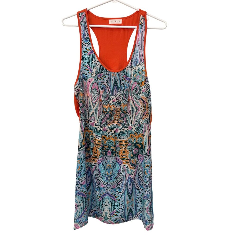 Kate and Lily Paisley Sleeveless Mini Dress Size Large Scoop Neck Orange Boho